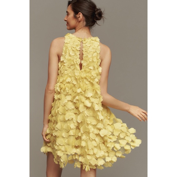 Anthropologie Maeve Sleeveless 3D Floral Appliqué Mini Dress in Canary Yellow - Picture 2 of 12